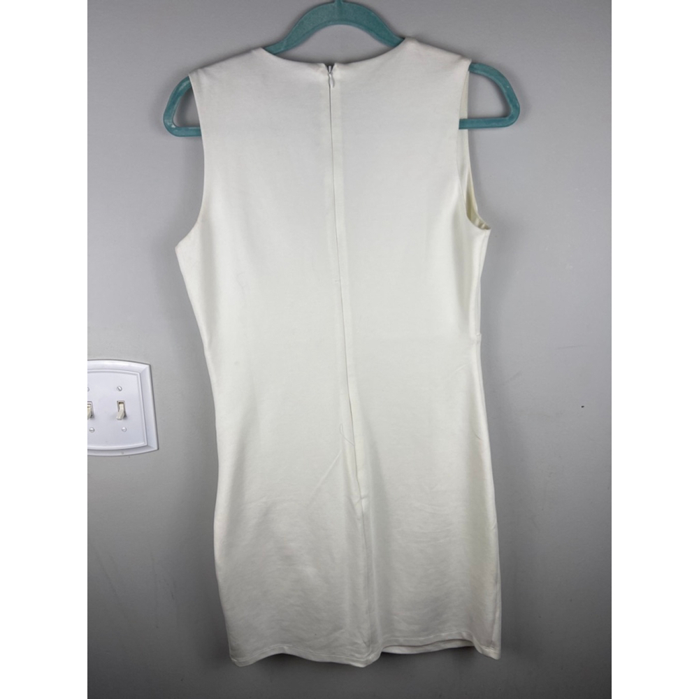 Lulus White Sleeveless Bodycon Dress Faux Wrap Stretch Zip Back Size L minimalis - Picture 6 of 6